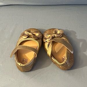 Gold Baby Shoes with Floral Detail
